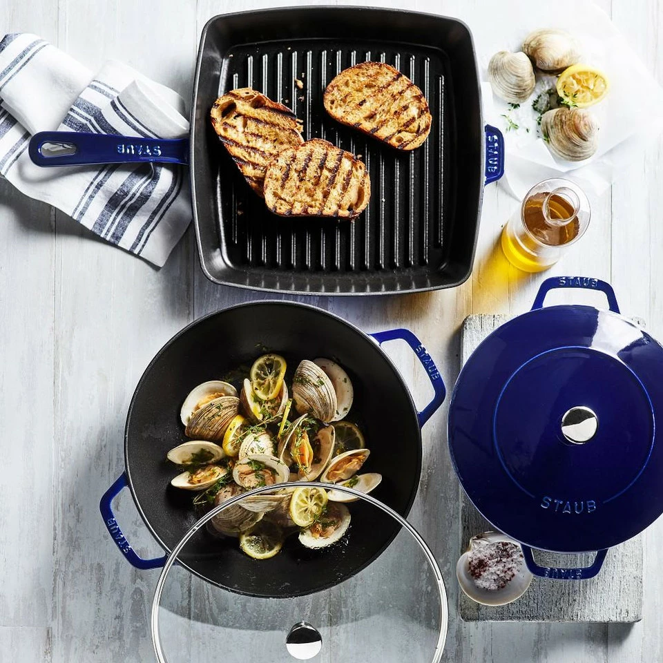 Staub Enamelled Cast Iron Grill Pan - Sapphire 4 Staub Enamelled Cast Iron Grill Pan - Sapphire - Image 4