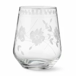 Vintage Etched Stemless Wine Glass