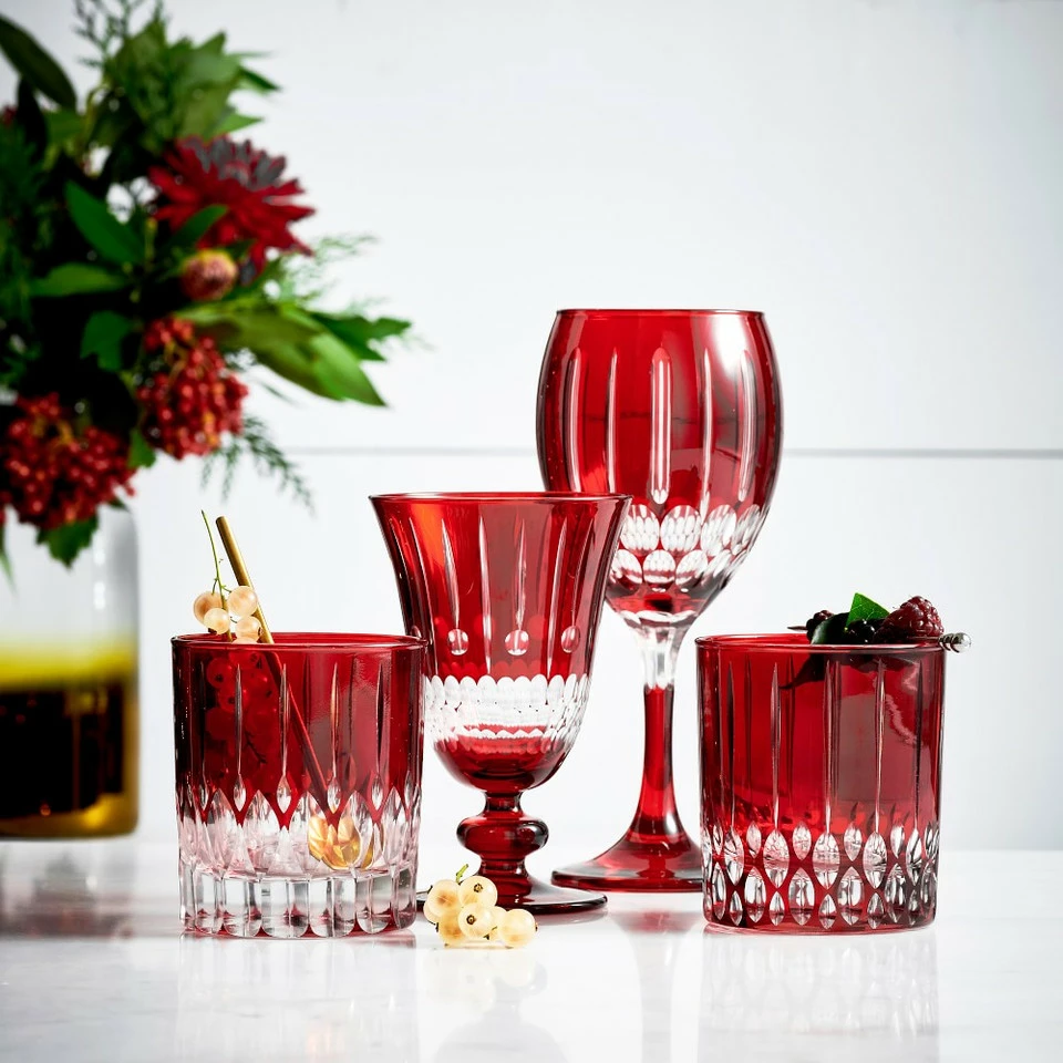 Wilshire Jewel-Cut Red Mixed Goblets, Set of 4 2 Wilshire Jewel-Cut Red Mixed Goblets, Set of 4 - Image 2