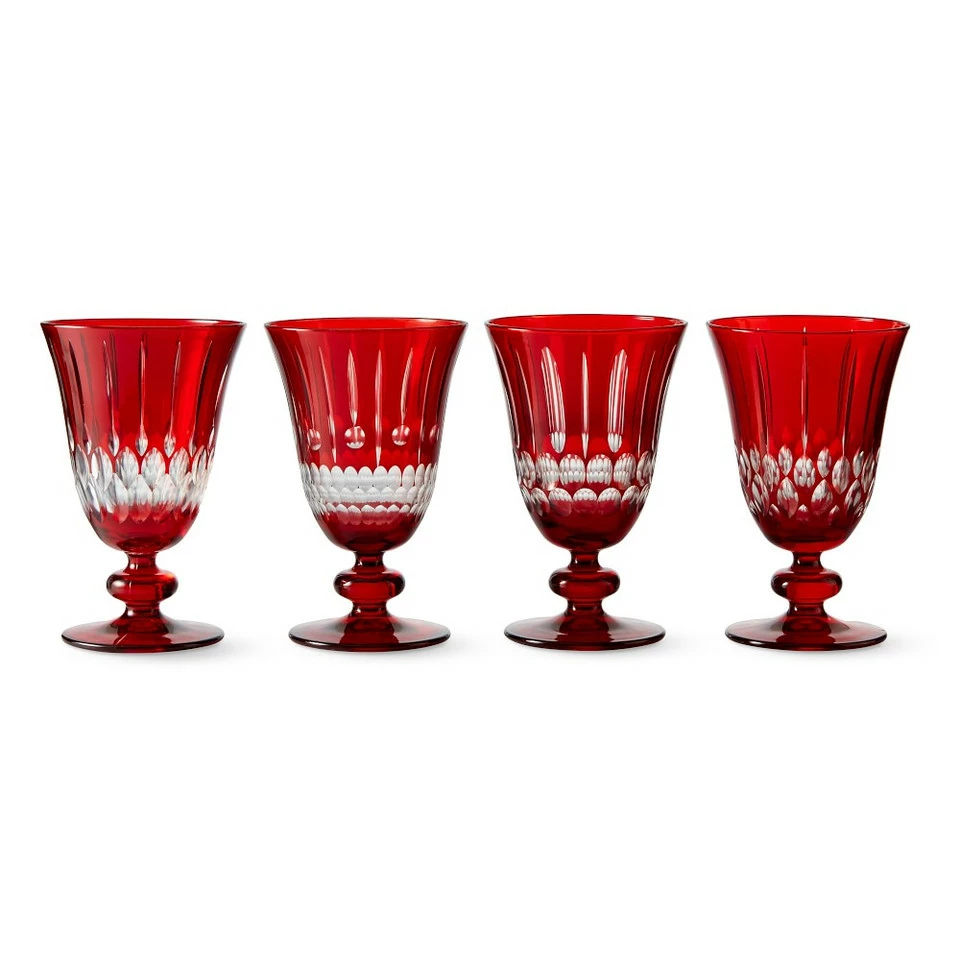 Wilshire Jewel-Cut Red Mixed Goblets, Set of 4 1 Wilshire Jewel-Cut Red Mixed Goblets, Set of 4