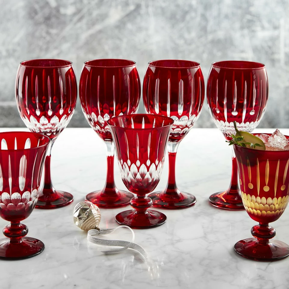 Wilshire Jewel-Cut Red Mixed Goblets, Set of 4 5 Wilshire Jewel-Cut Red Mixed Goblets, Set of 4 - Image 5
